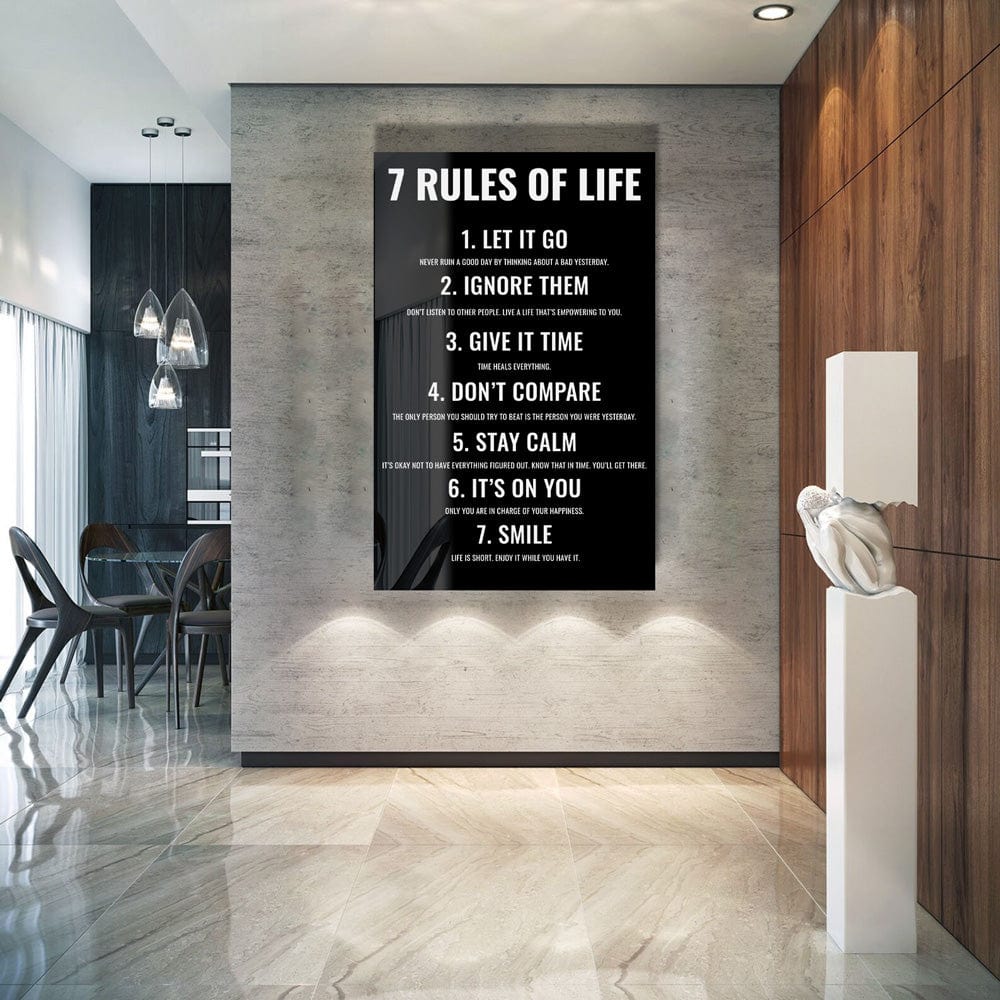 Artronauts Glass Print 7 Rules Of Life