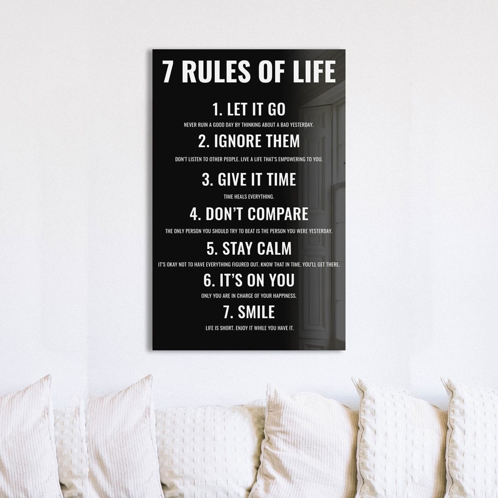 Artronauts Glass Print 7 Rules Of Life