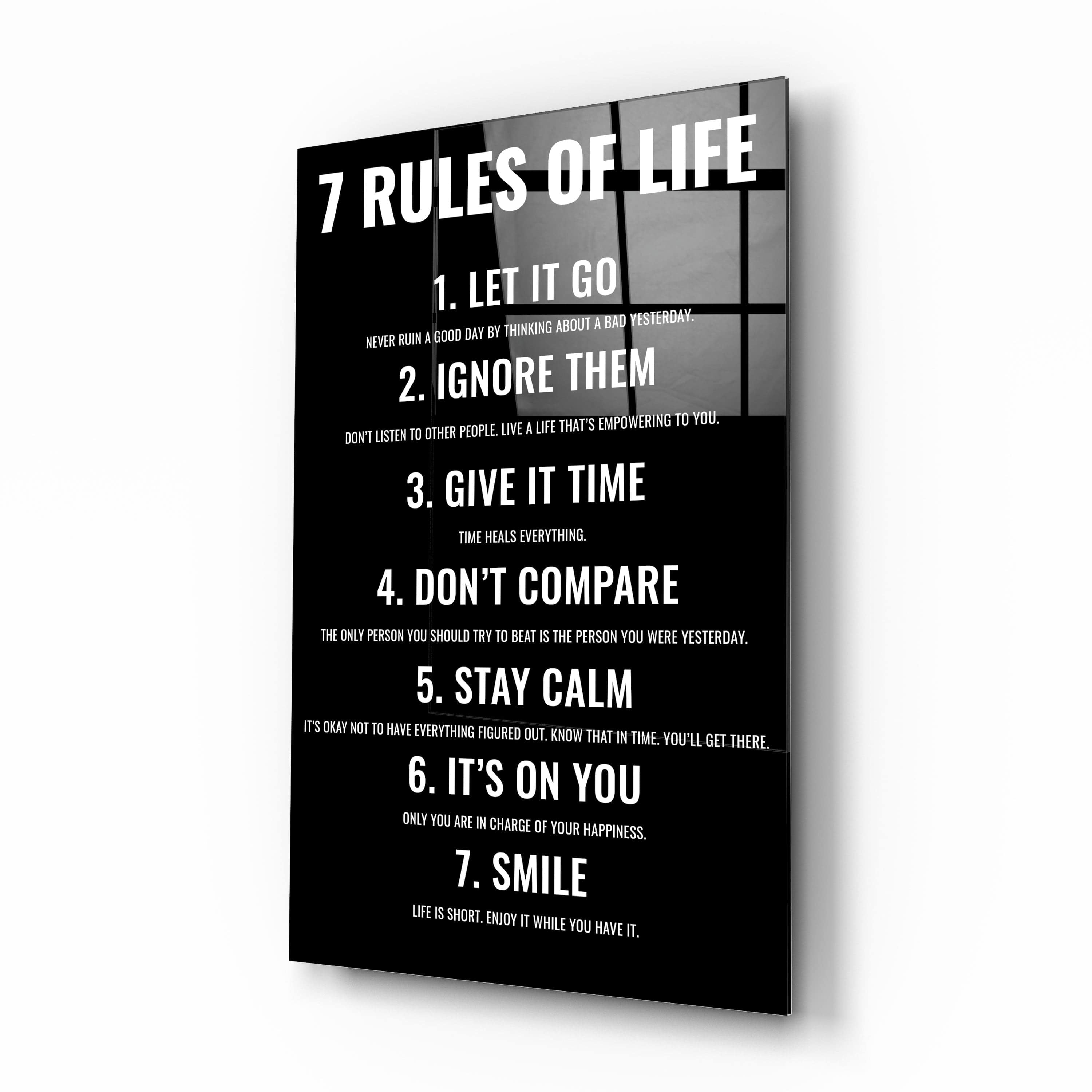 Artronauts Glass Print 7 Rules Of Life