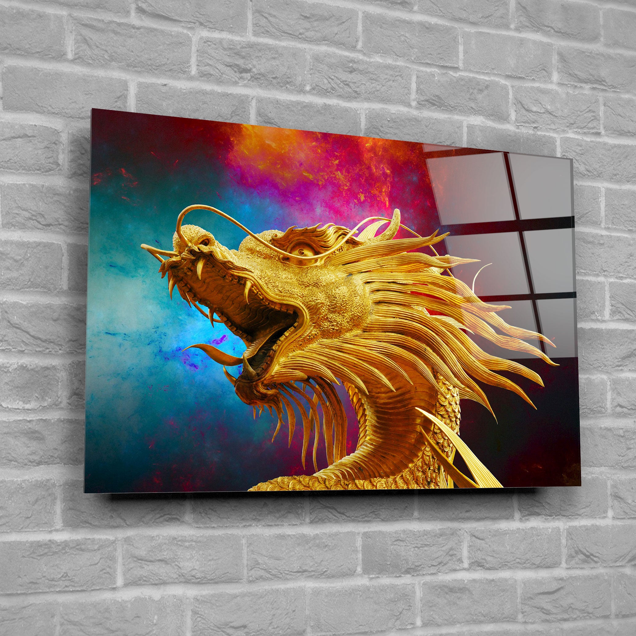 Golden Dragon Glass Print Wall Art