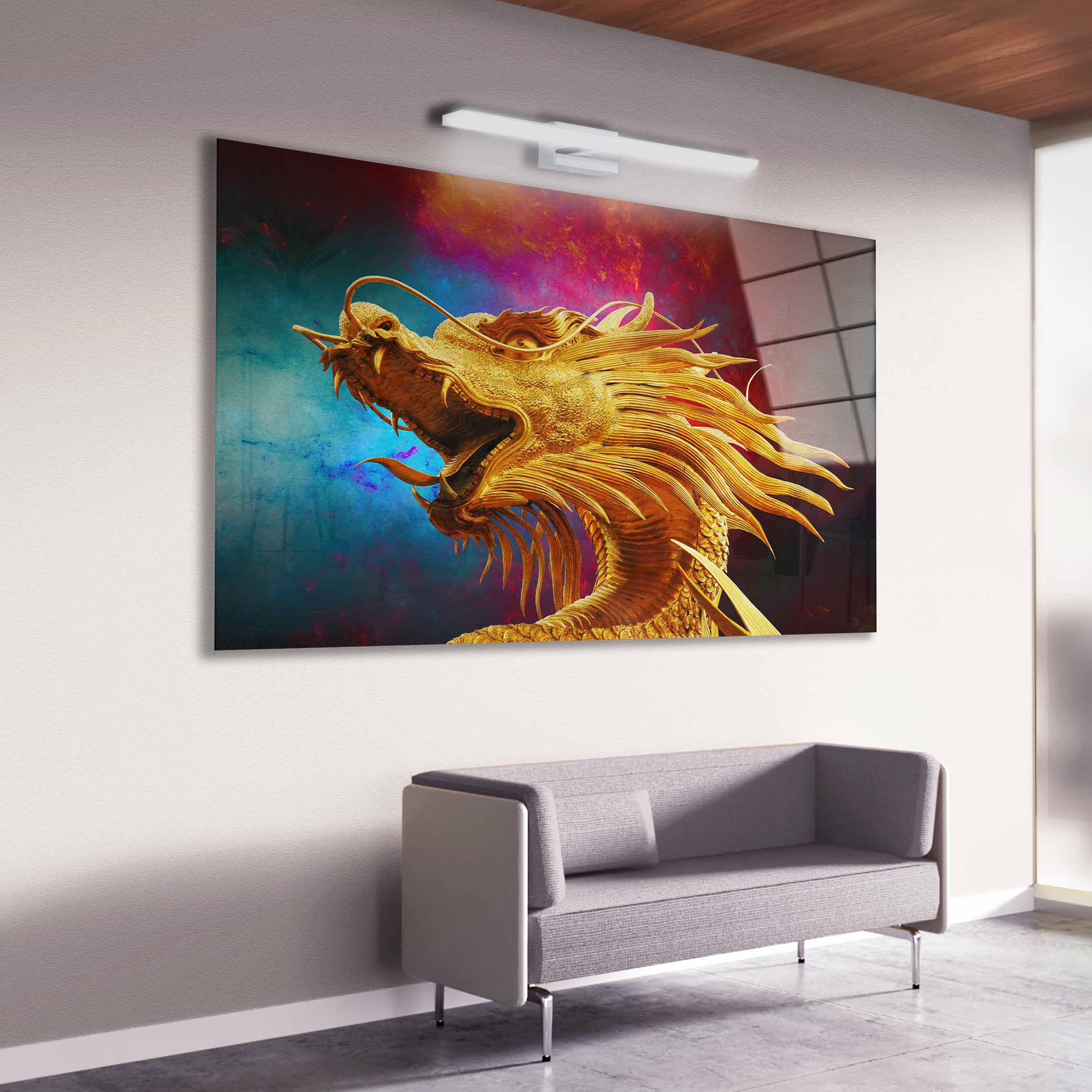 Golden Dragon Glass Print Wall Art