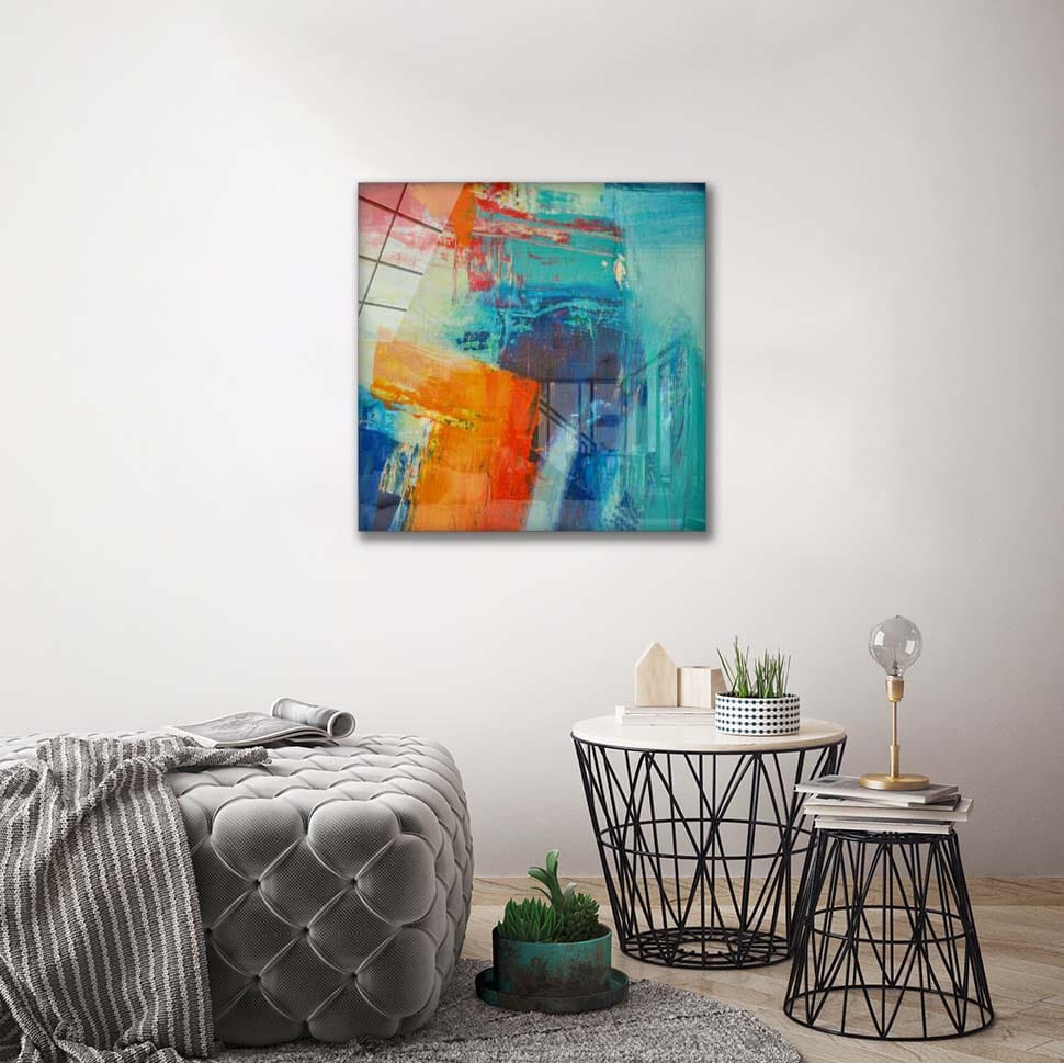 Artronauts Art Glass Print Abstract Blue & Orange - Square