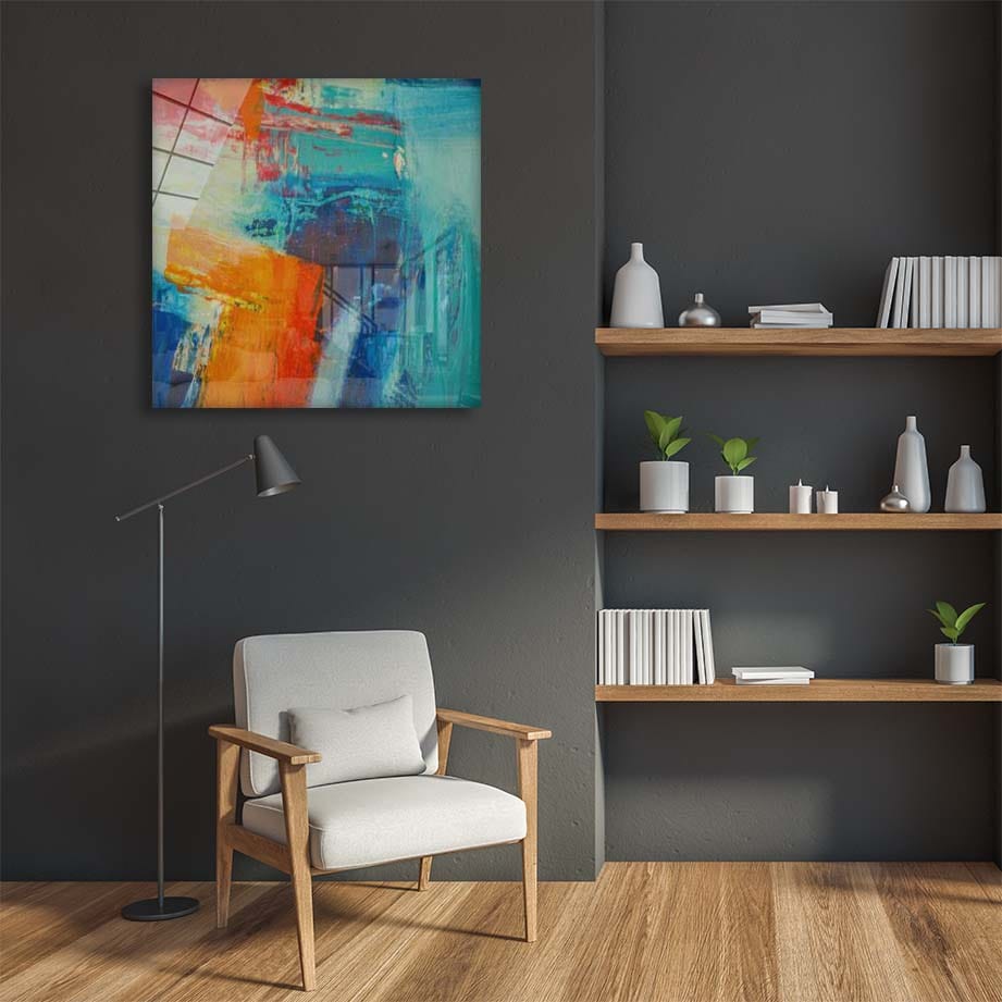 Artronauts Art Glass Print Abstract Blue & Orange - Square