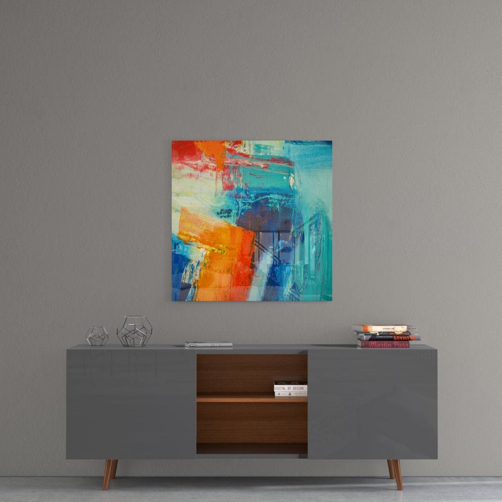 Artronauts Art Glass Print Abstract Blue & Orange - Square