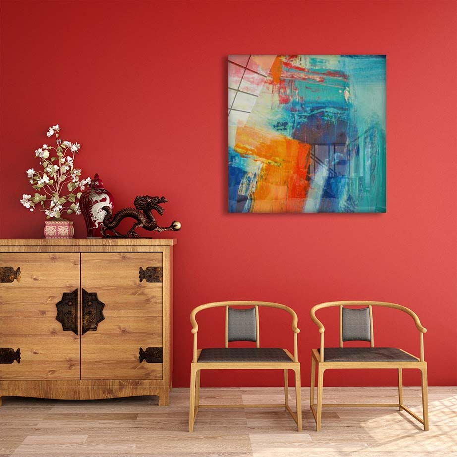 Artronauts Art Glass Print Abstract Blue & Orange - Square
