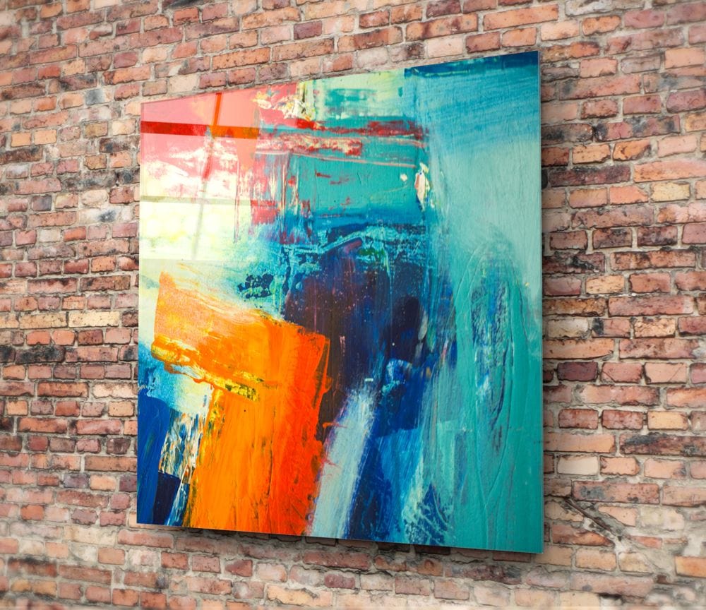 Artronauts Art Glass Print Abstract Blue & Orange - Square