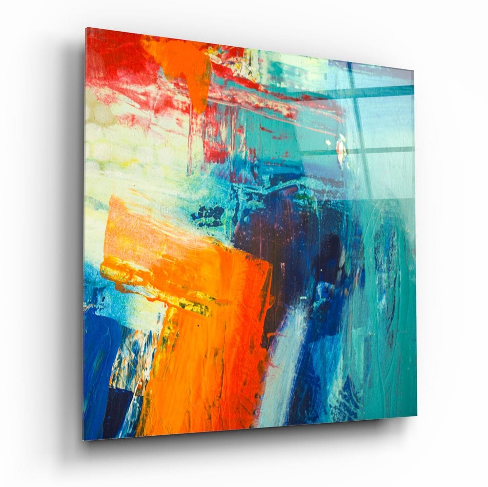 Artronauts Art Glass Print Abstract Blue & Orange - Square