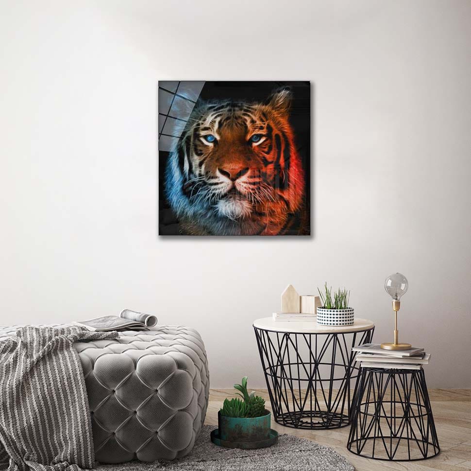 Artronauts Art Glass Print Blue Red Tiger