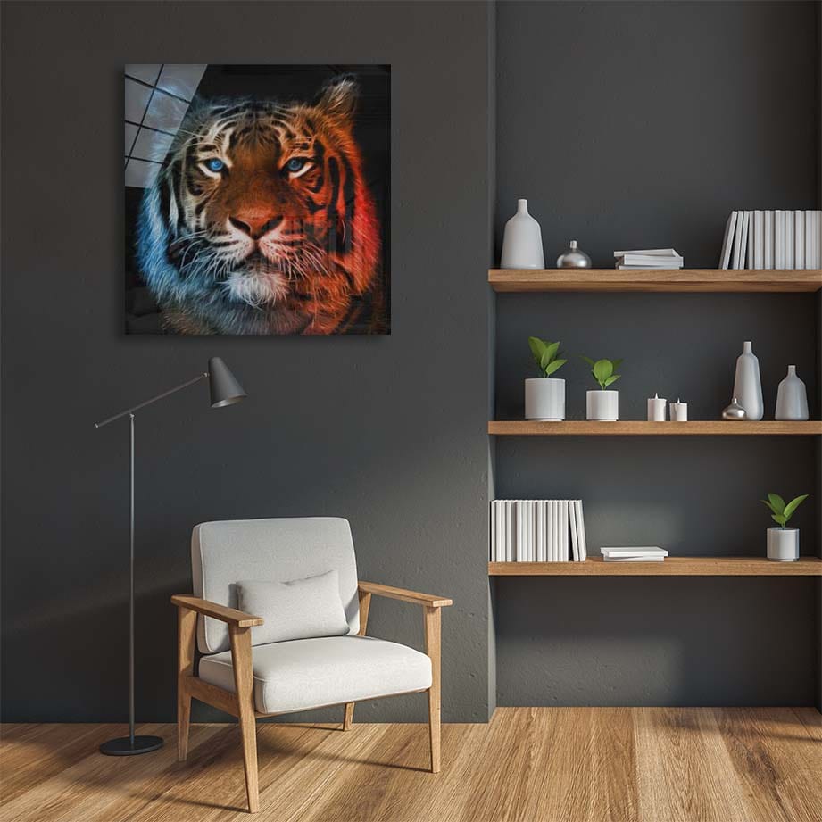 Artronauts Art Glass Print Blue Red Tiger