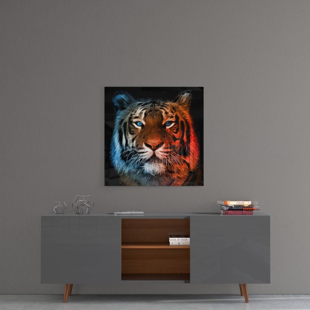 Artronauts Art Glass Print Blue Red Tiger