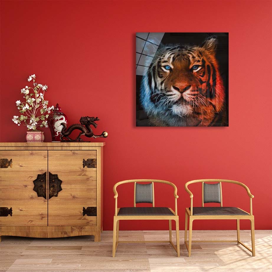 Artronauts Art Glass Print Blue Red Tiger