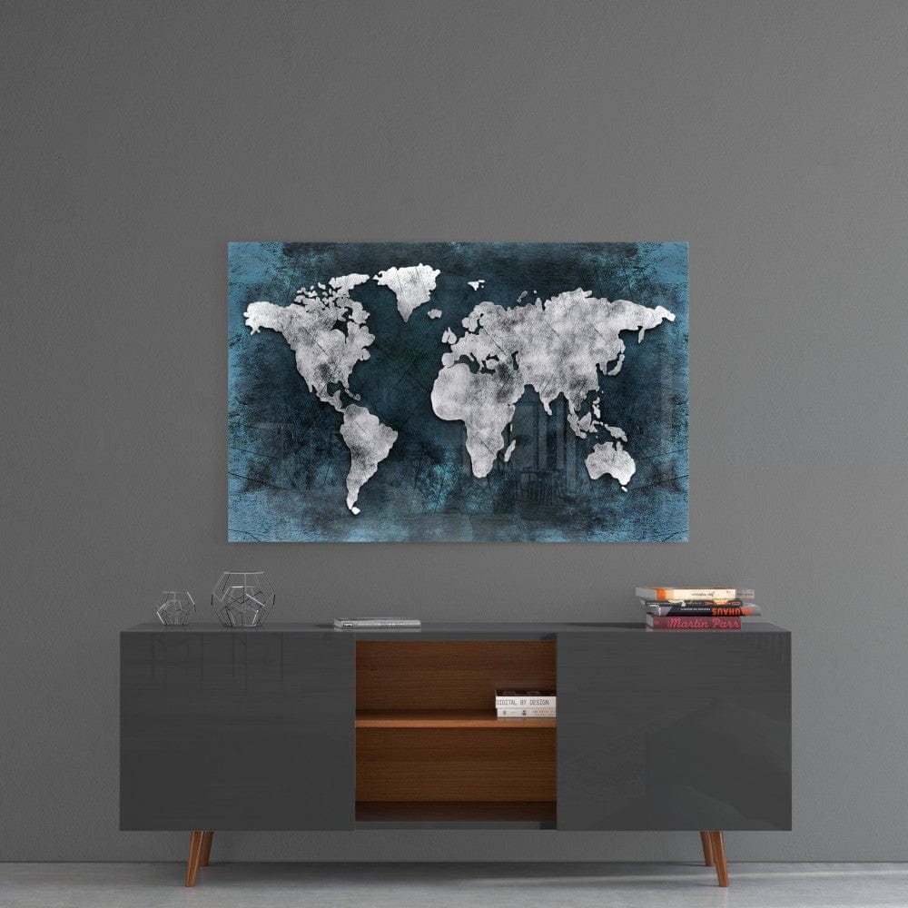 Artronauts Art Glass Print Blue World Map