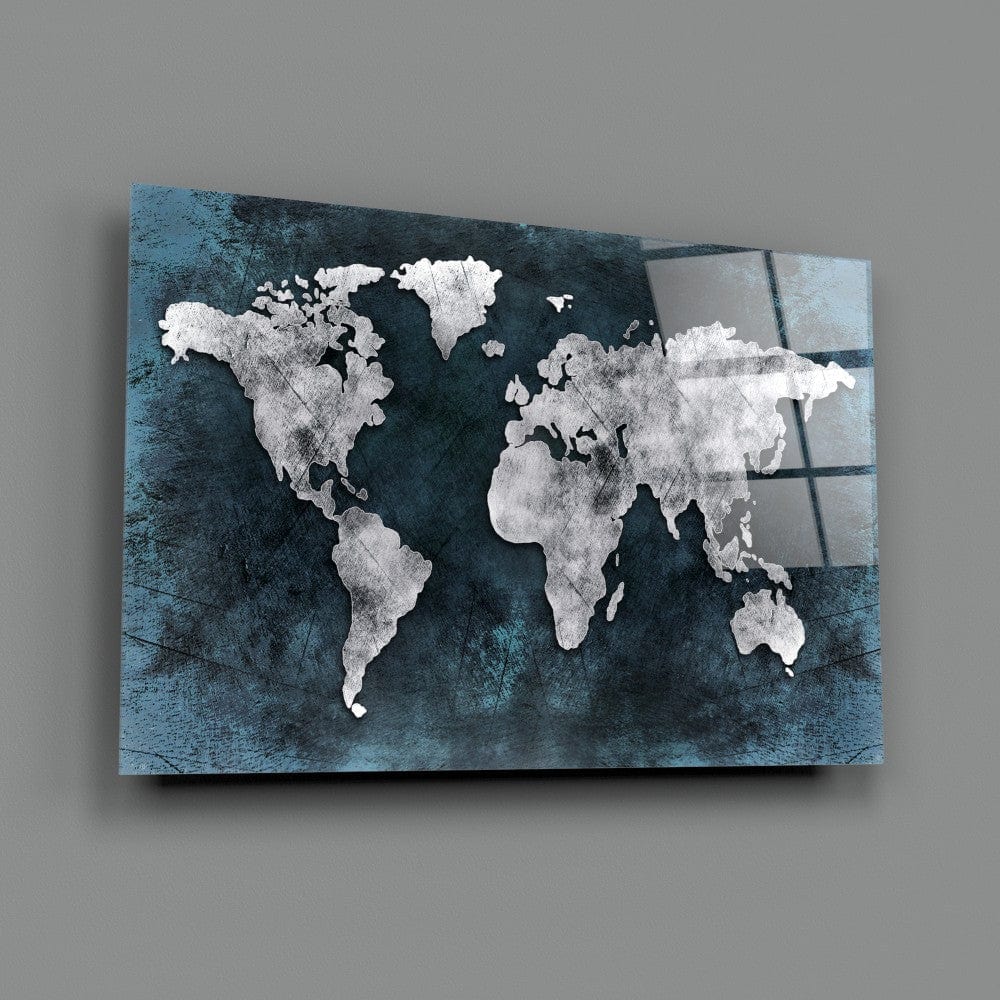 Artronauts Art Glass Print Blue World Map