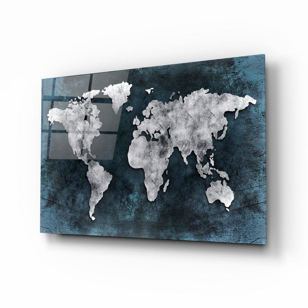 Artronauts Art Glass Print Blue World Map