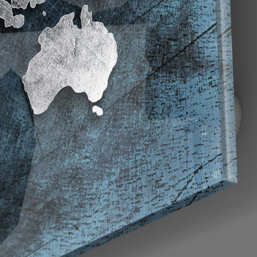 Artronauts Art Glass Print Blue World Map