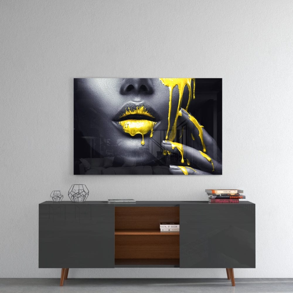 Artronauts Art Glass Print Yellow Lips