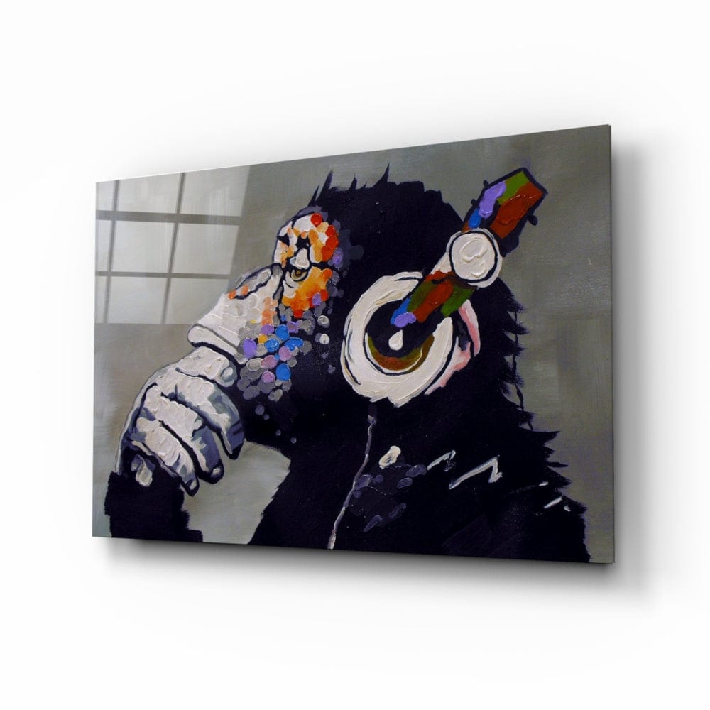 Artronauts Glass Print Banksy Thinking Chimp w Headphones