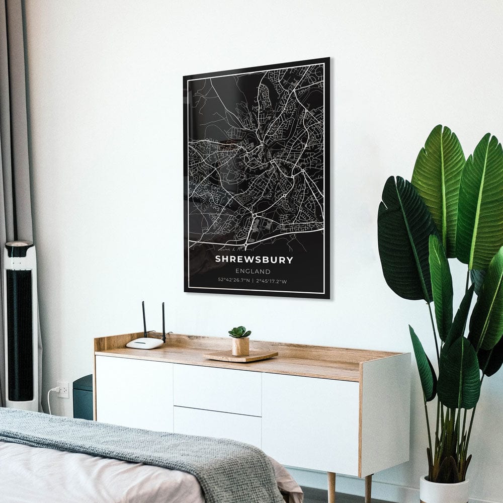 Artronauts Posters, Prints, & Visual Artwork Shrewsbury Map - Glass Wall Art