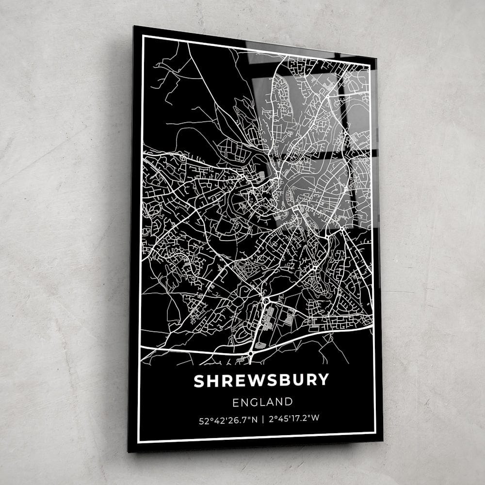 Artronauts Posters, Prints, & Visual Artwork Shrewsbury Map - Glass Wall Art