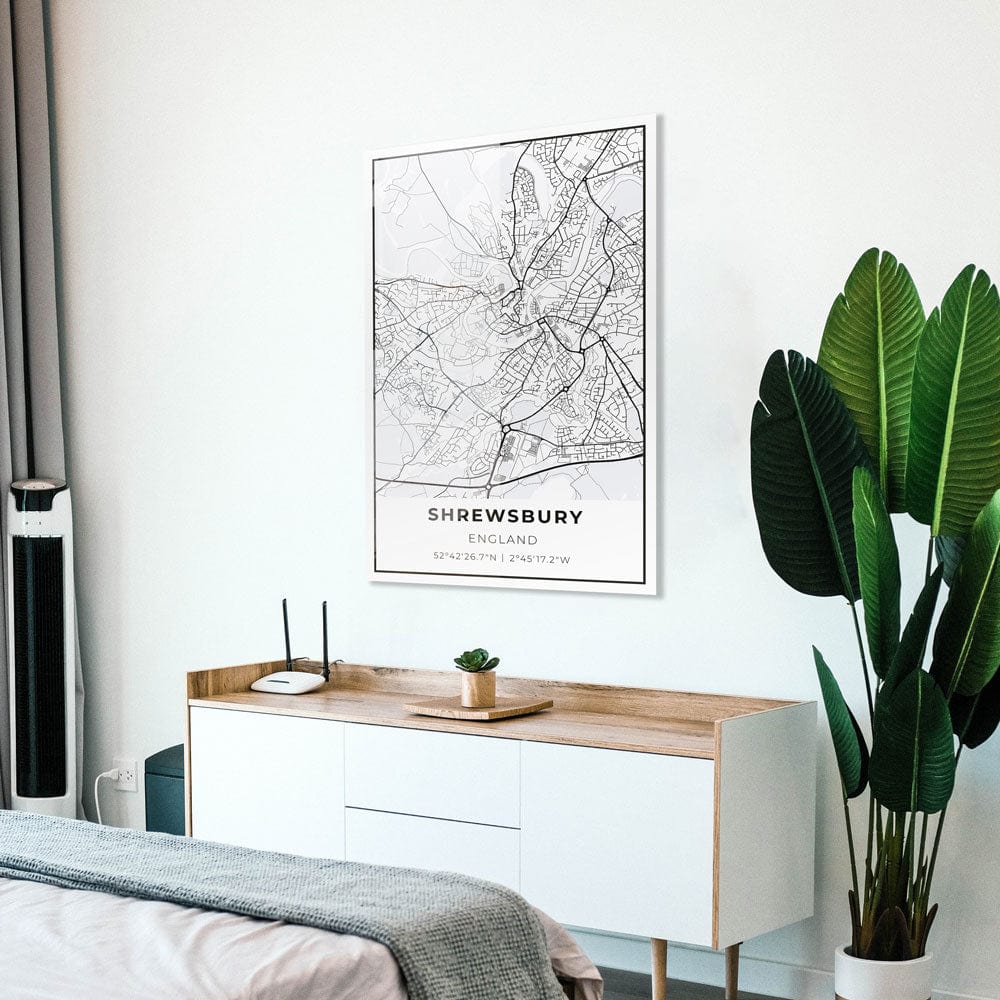 Artronauts Posters, Prints, & Visual Artwork Shrewsbury Map - Glass Wall Art
