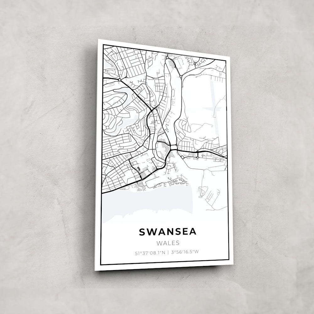 Artronauts Posters, Prints, & Visual Artwork 46x72 cm / White Swansea Map - Glass Wall Art
