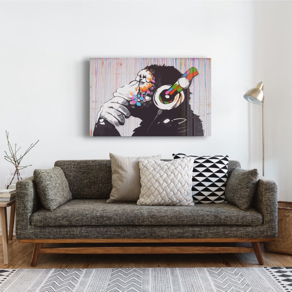 Artronauts Art Glass Print Music And Monkey - Banksy