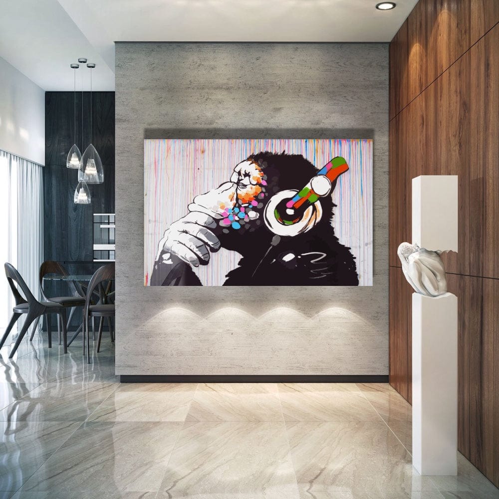 Artronauts Art Glass Print Music And Monkey - Banksy