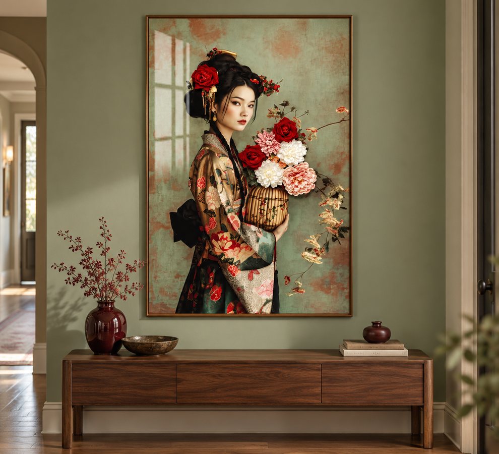 Hallway entrance glass wall art