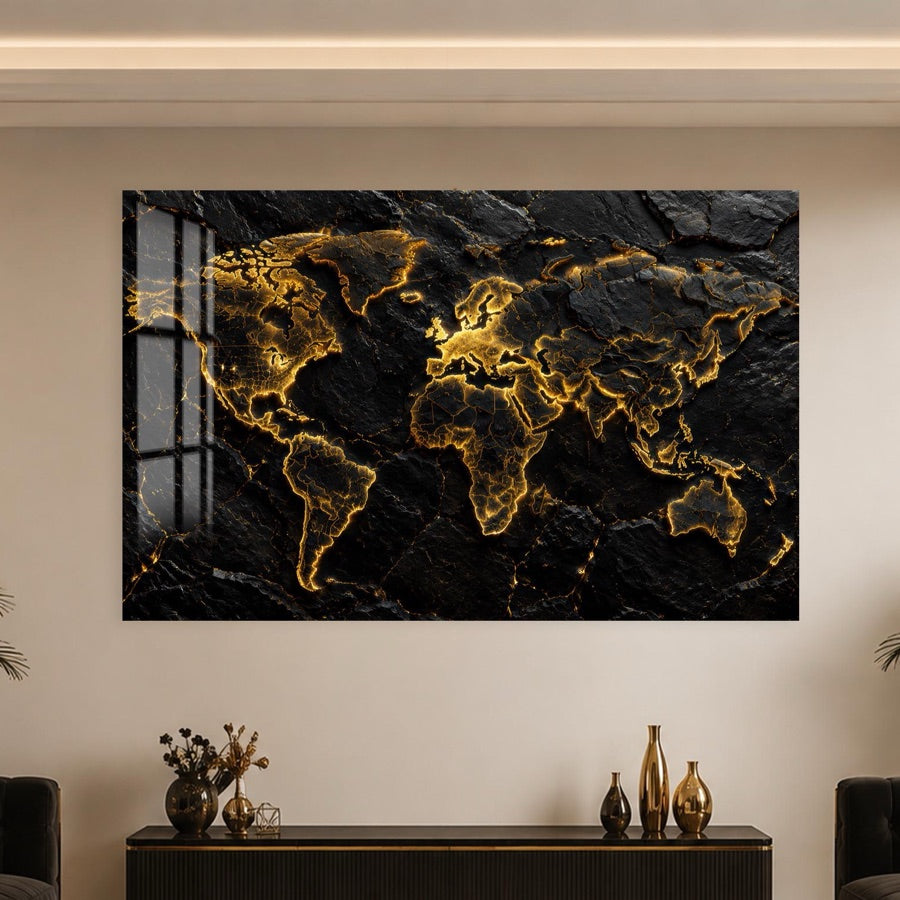 World map glass wall art