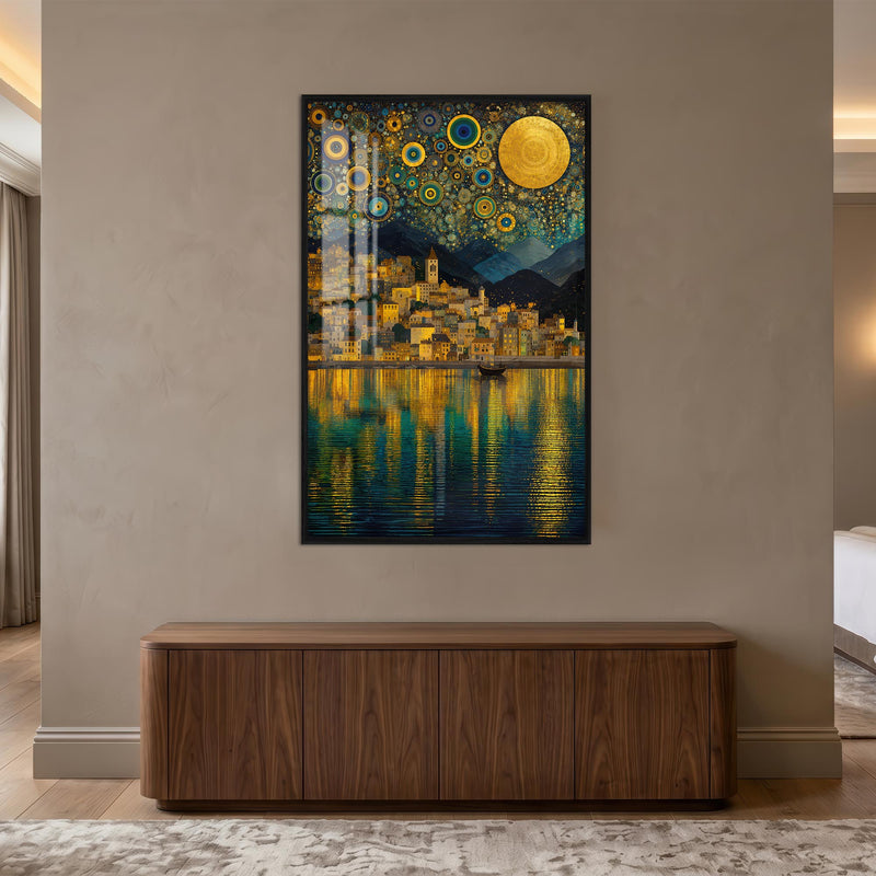 Golden Celestial Harbor with black frame