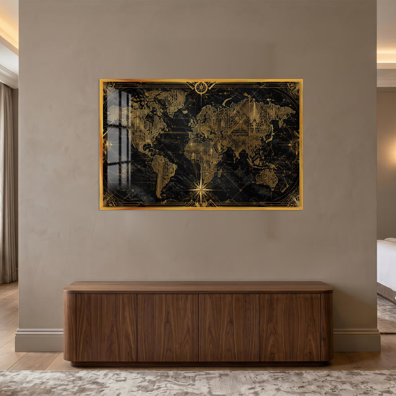Gilded World Map with gold frame