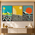 Abstract Horizons with walnut frame
