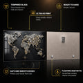 Clockwork World Map — tempered glass, ultra HD print, ready to hang