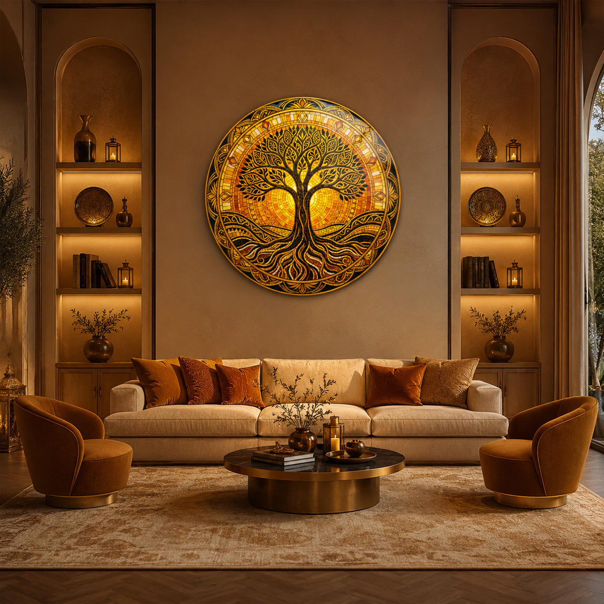 Sunlit Tree Of Life in a modern room