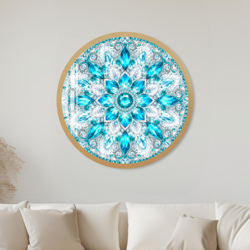 Aqua Crystal Mandala with gold frame