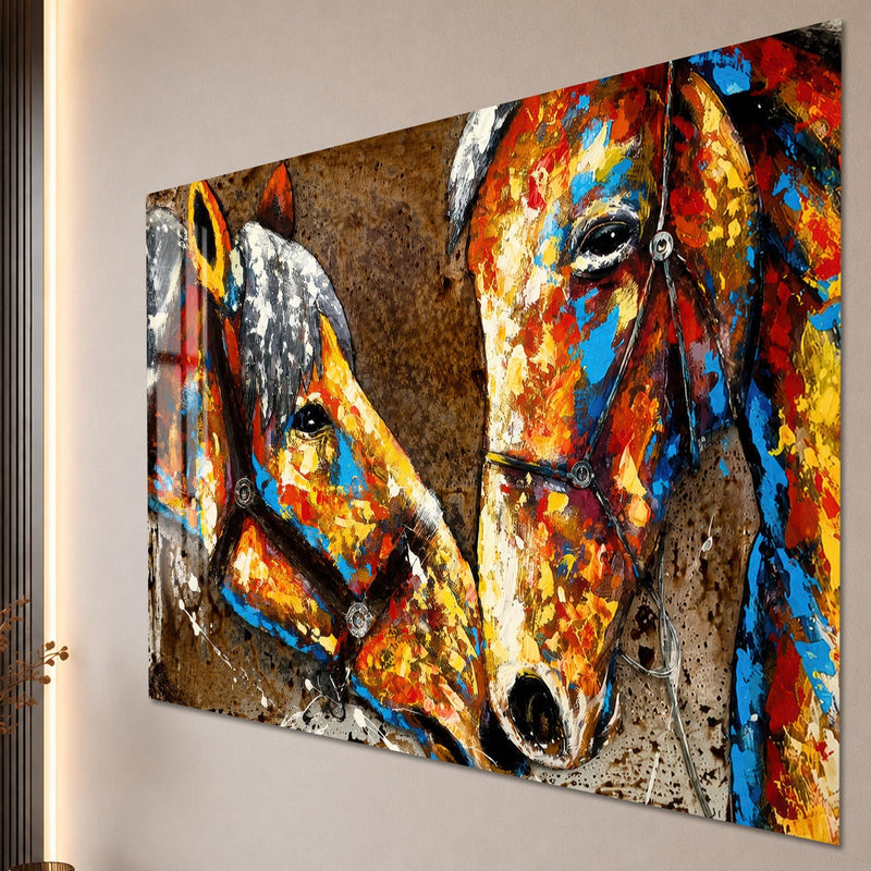 Artronauts Glass Print Painted Horses in Harness Glass Wall Art
