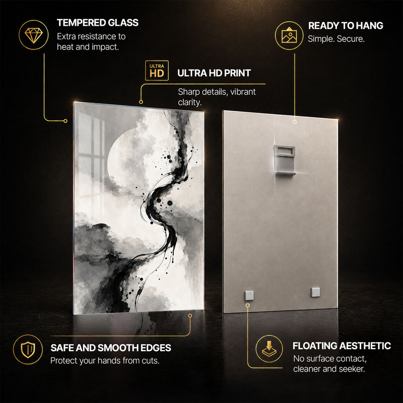 Abstract Ink Flow Triptych — tempered glass, ultra HD print, ready to hang