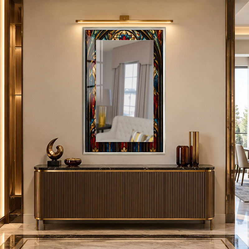 Gothic Stained Glass with silver frame