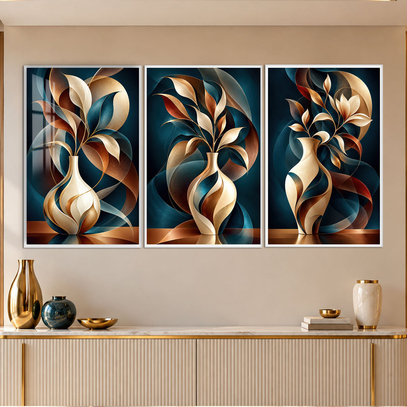 Golden Botanical Vase with white frame