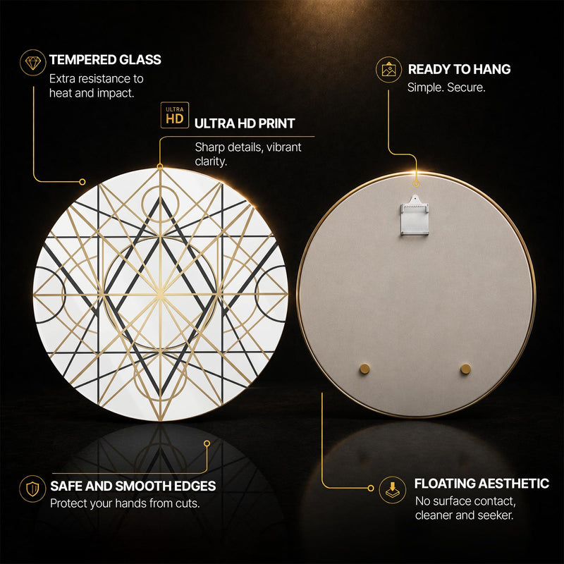 Sacred Geometry Star Line Art — tempered glass, ultra HD print, ready to hang