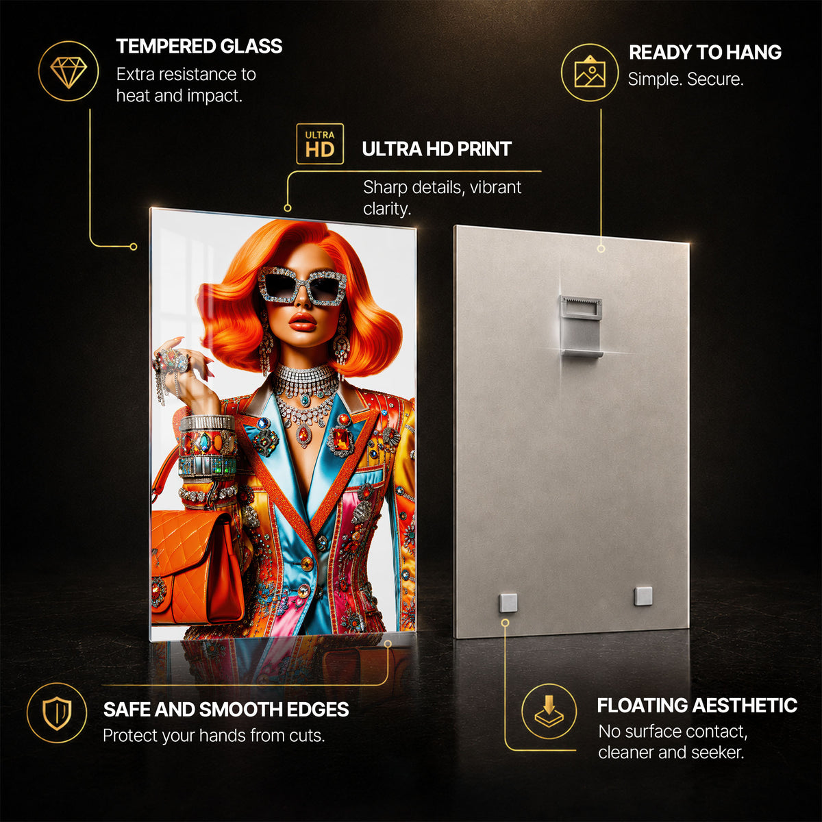 Jewelled Fire — tempered glass, ultra HD print, ready to hang