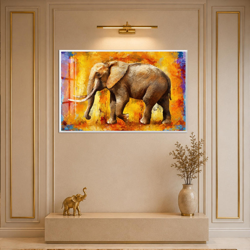 Artronauts Glass Print 18x12 cm | 7.1"x4.7" / White Sunset Elephant Glass Wall Art