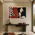 Crimson Cubist Faces with white frame
