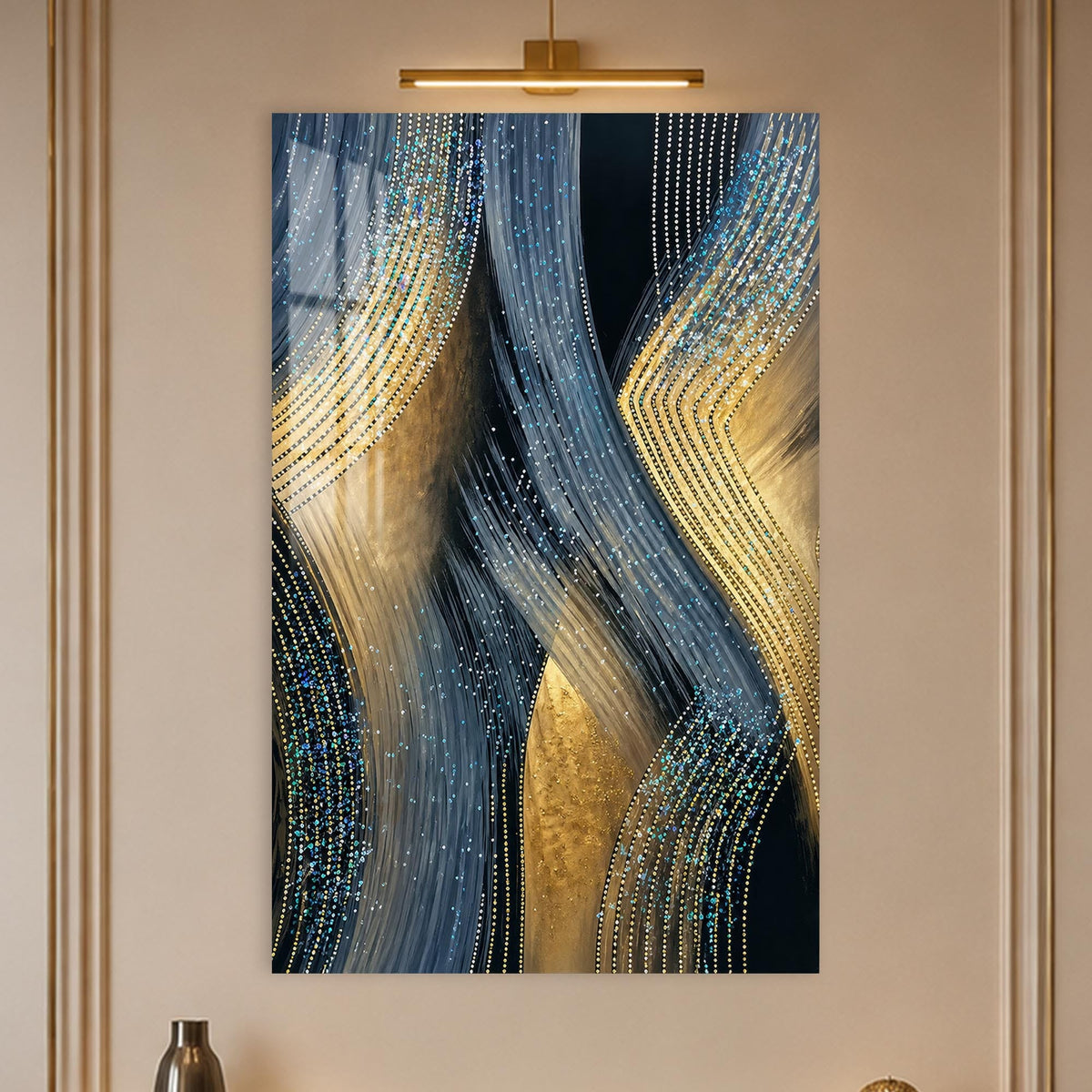 Artronauts Glass Print Gilded Sapphire Currents Glass Wall Art