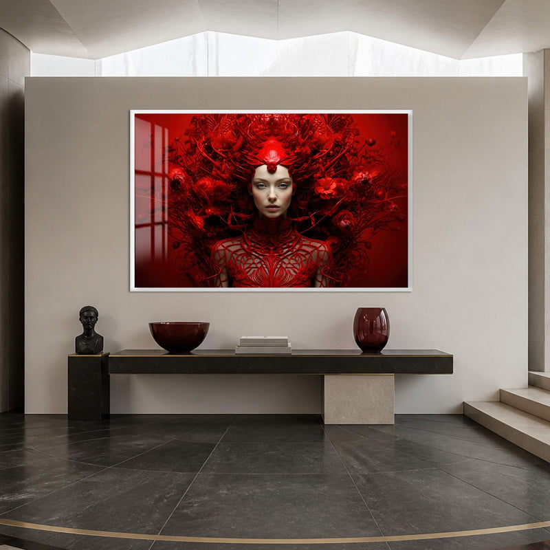 Artronauts Glass Print 18x12 cm | 7.1"x4.7" / White Crimson Floral Empress Glass Wall Art
