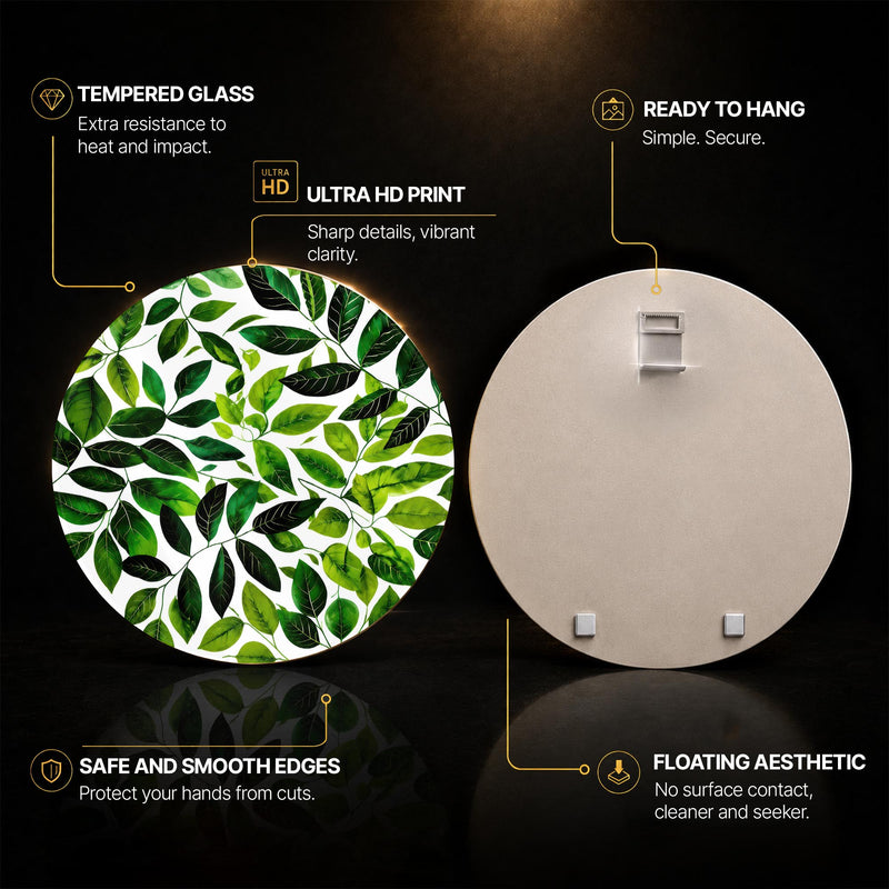 Verdant Leaf Canopy — tempered glass, ultra HD print, ready to hang