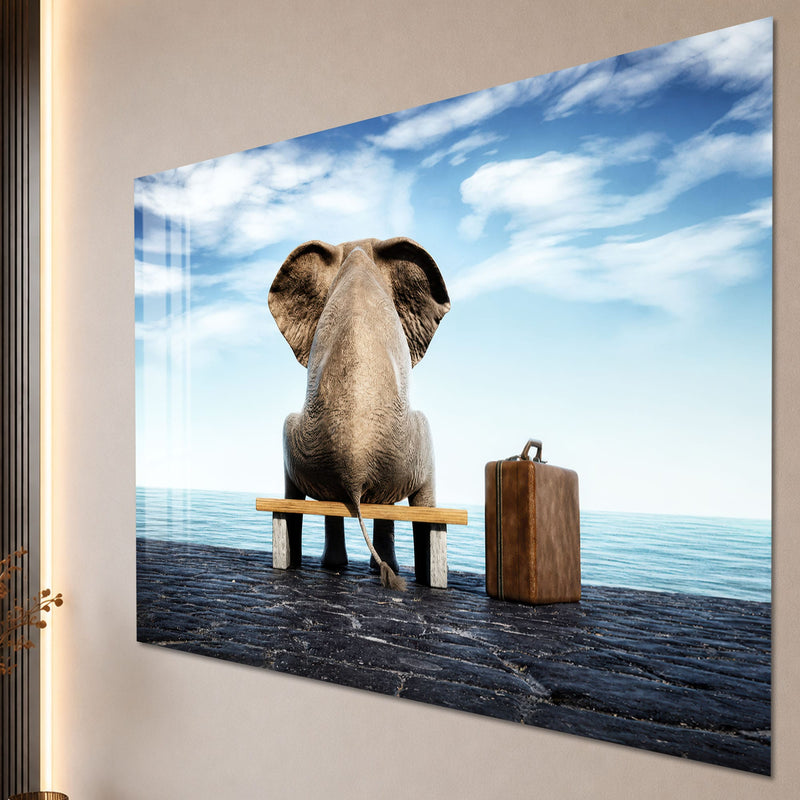 Artronauts Glass Print Elephant Waiting Seaside Glass Wall Art