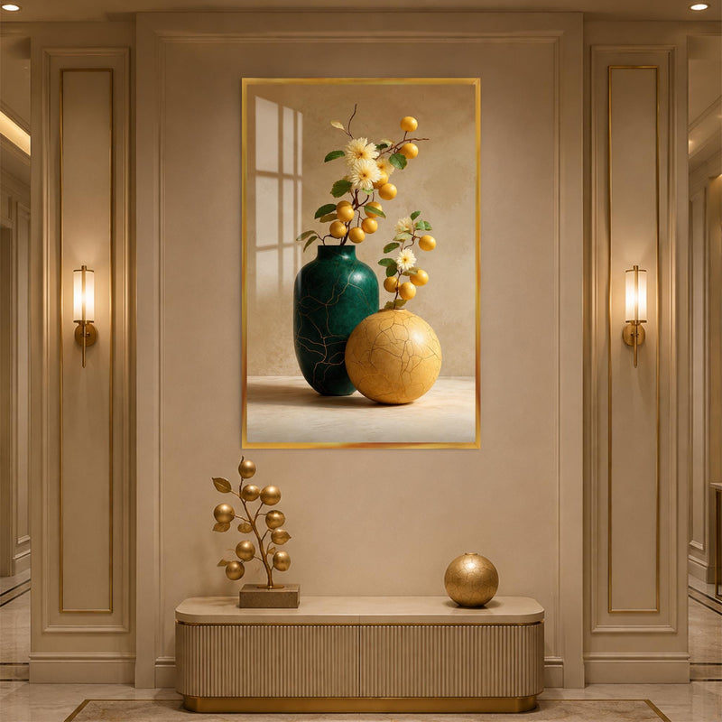 Artronauts Glass Print 12x18 cm | 4.7"x7.1" / Gold Golden Fruit Still Life Glass Wall Art