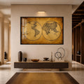 Artronauts Glass Print 18x12 cm | 7.1"x4.7" / Black Antique World Map Glass Wall Art