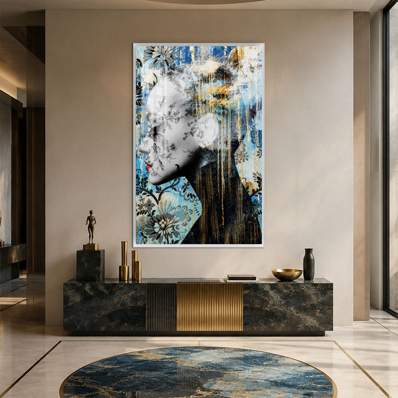Artronauts Glass Print 12x18 cm | 4.7"x7.1" / White Floral Profile Glass Wall Art